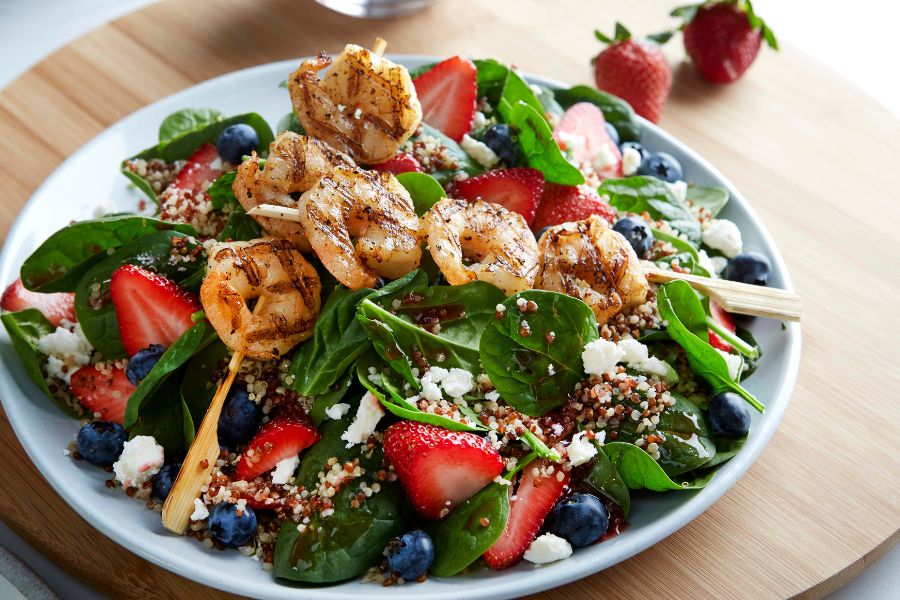 Berry Spinach & Shrimp Quinoa Salad